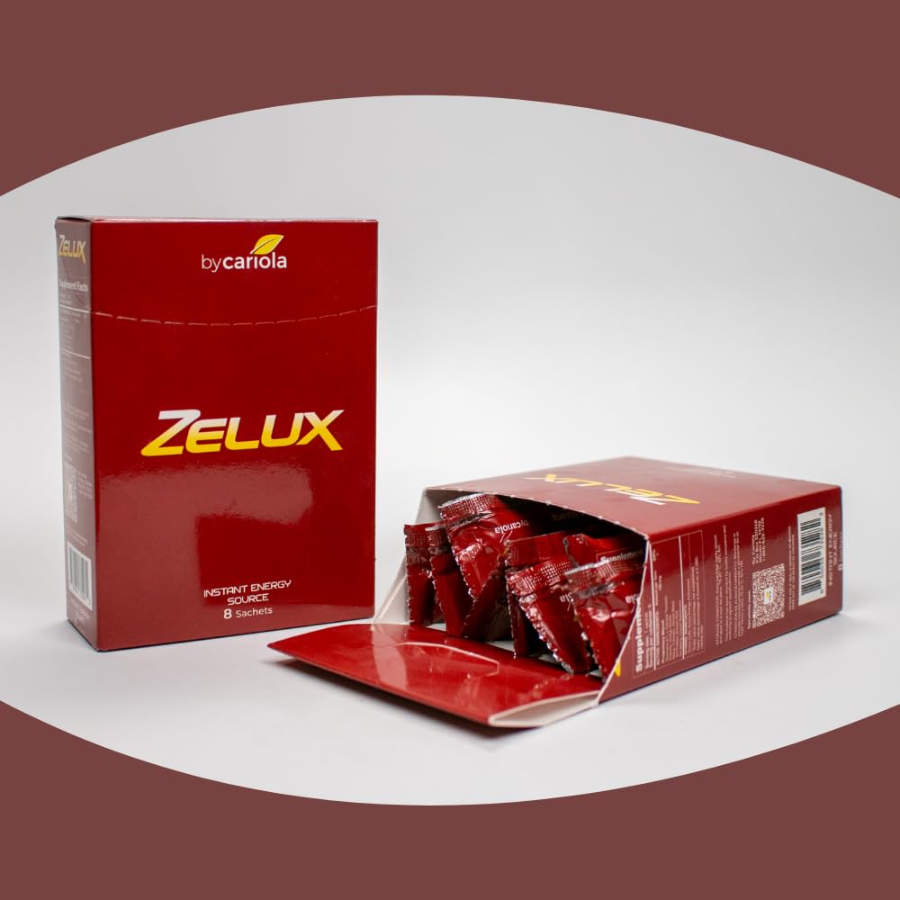 Zelux Supplement Box 8 Sachets - Booster for Vitality & Performance - Natural Stamina - Energy Support - Natural Ingredients Damiana, Tribulus Terrestri, Ginkgo Biloba, Maca, Korean Red Gingseng - Medaid International