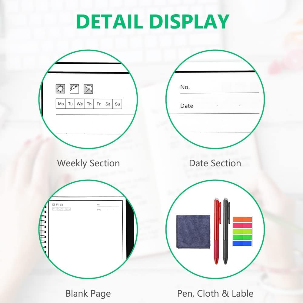 KASTWAVE Reusable Digital Notebook, Smart Notepad A5, Wirebound Notebook To Do List Pad with 1 Pen, Sticky Notes Flags and Wipe, Lined Notebook for Quick Sketch, Cloud Storage and Reuse