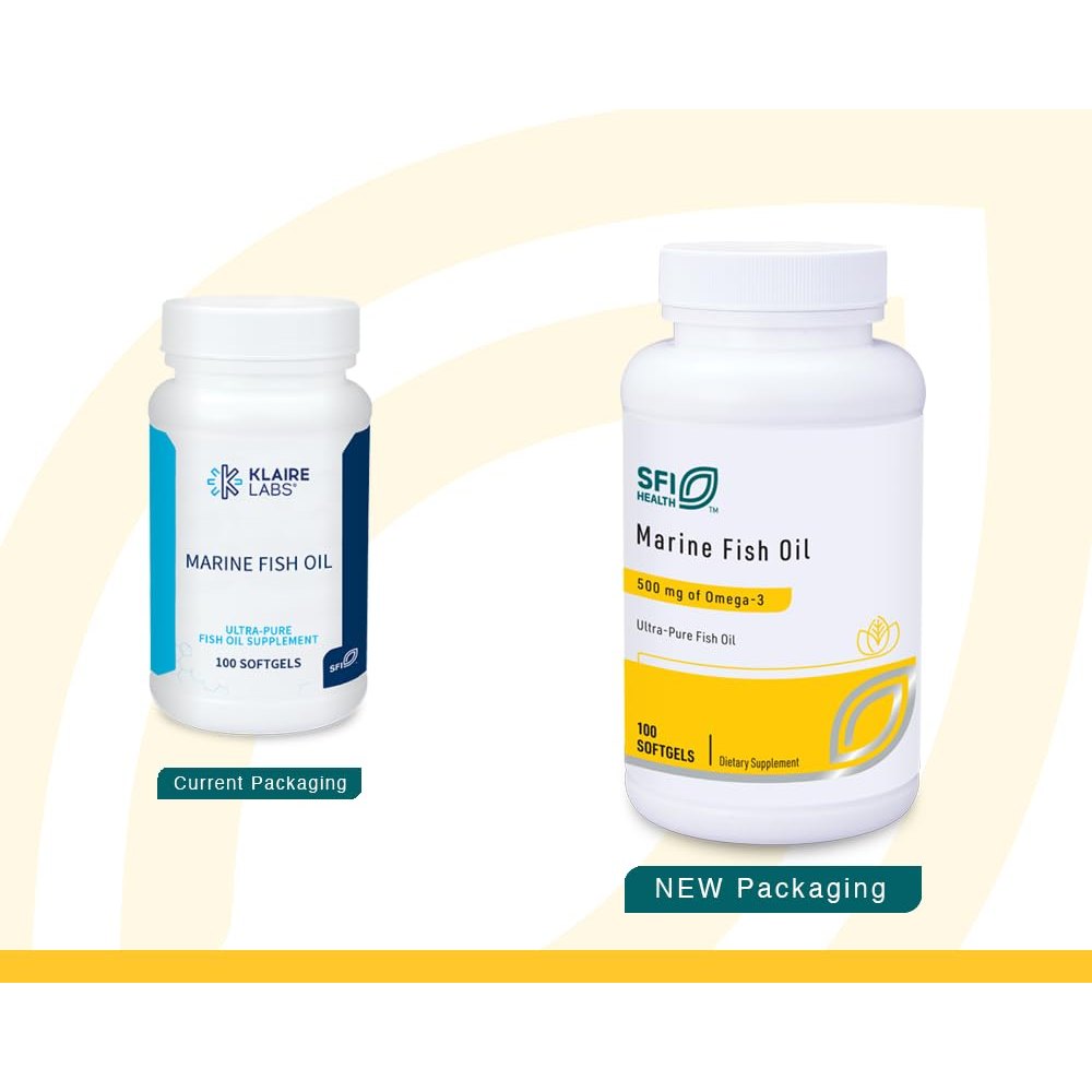 Klaire Labs SFI Health Marine Fish Oil - Ultra Pure 300 Milligrams EPA & 200 Milligrams DHA Omega 3 Unflavored Fish Oil with No Fishy Taste, Cholesterol-Free & Gluten-Free (100 Softgels) - Medaid International