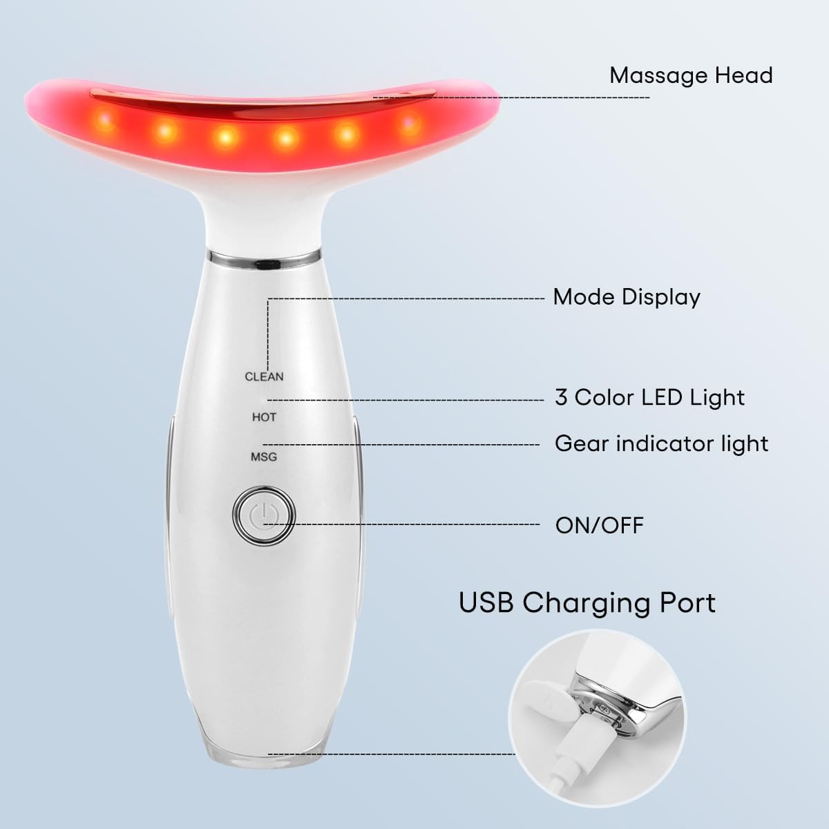 LATME Facial Massager,Neck Face Massager Tool,3 Mode Massage with Heat,Portable Beauty Instrument for Skin Care Women Gift - Medaid International