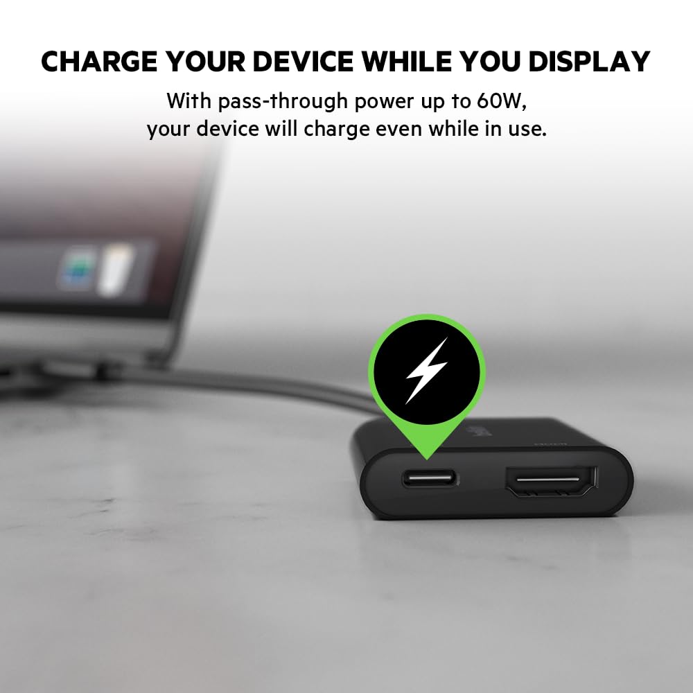 Belkin USB C to HDMI Adapter + USBC Charging Port to Charge While You Display, Supports 4K UHD Video, Passthrough Power up to 60W for Connected Devices, Compatible with MacBook, iPad, Windows - Medaid International
