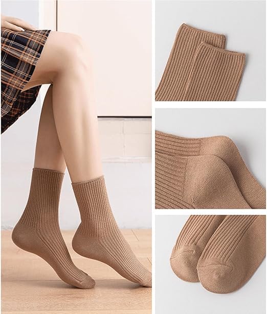 KASTWAVE 6 Pairs Women's Above-Ankle Crew Socks - Cotton Blend Solid Color Socks, Sweat-Absorbent & Cute Aesthetic Design, Casual Athletic Neutral Socks for Women, Girls, Ladies & Granola Girls