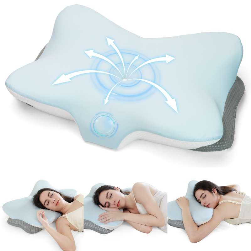 Zmarthumb Ergonomic Cervical Pillow for Neck Support, Memory Foam Orthopedic Contour Side Sleeper Pillows with Dual Heights, Soft Bed Pillow with Breathable Pillowcase for Back, Stomach Sleepers(Blue) - Medaid International