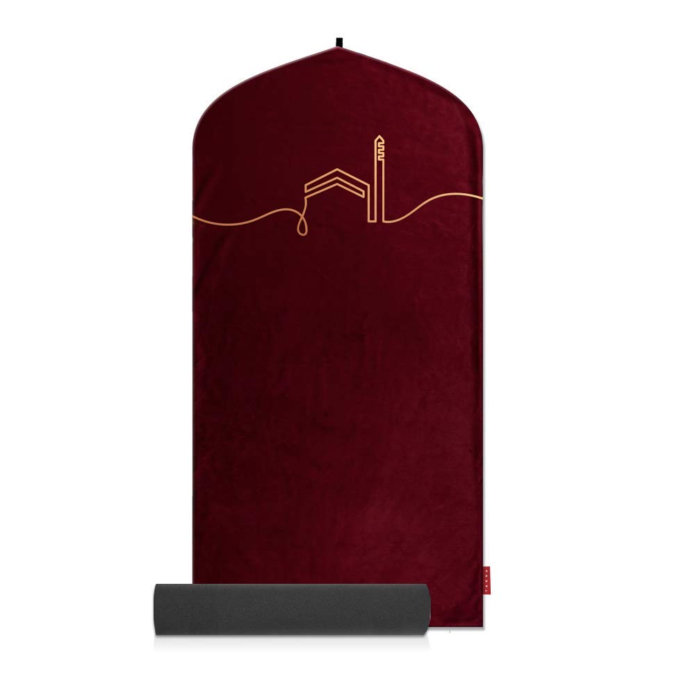 TAKVA EasiClean™ Indoor Prayer Mat | Kaaba Collection (ComfitPlus, Kaaba Maroon) Padded Memory Foam Prayer Rug, Muslim, Islamic Prayer Rugs - Medaid International