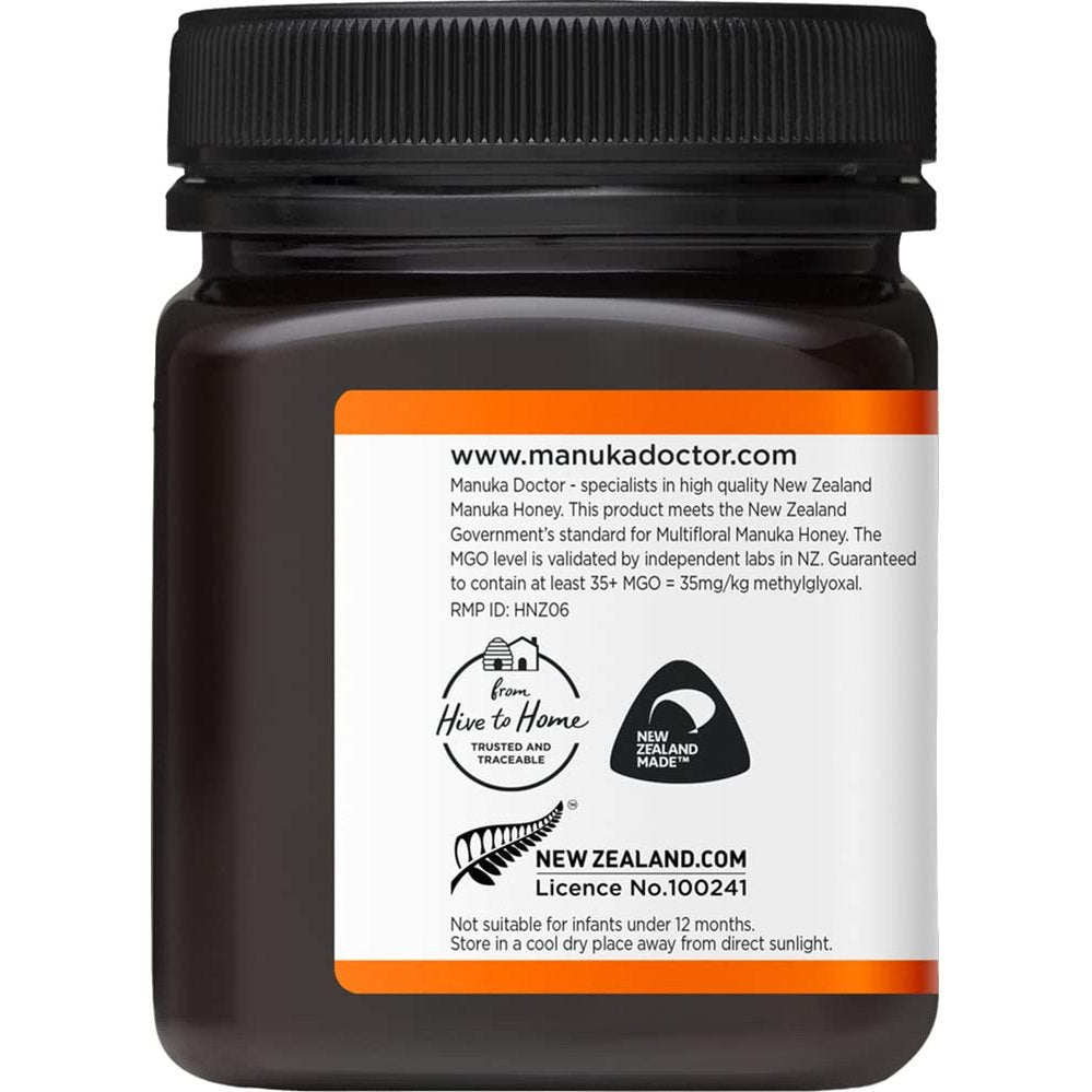 Manuka Doctor - MGO 35+ Manuka Honey Multifloral, 100% Pure New Zealand Honey. Certified. Guaranteed. Raw. Non-GMO (8.75oz) - Medaid International