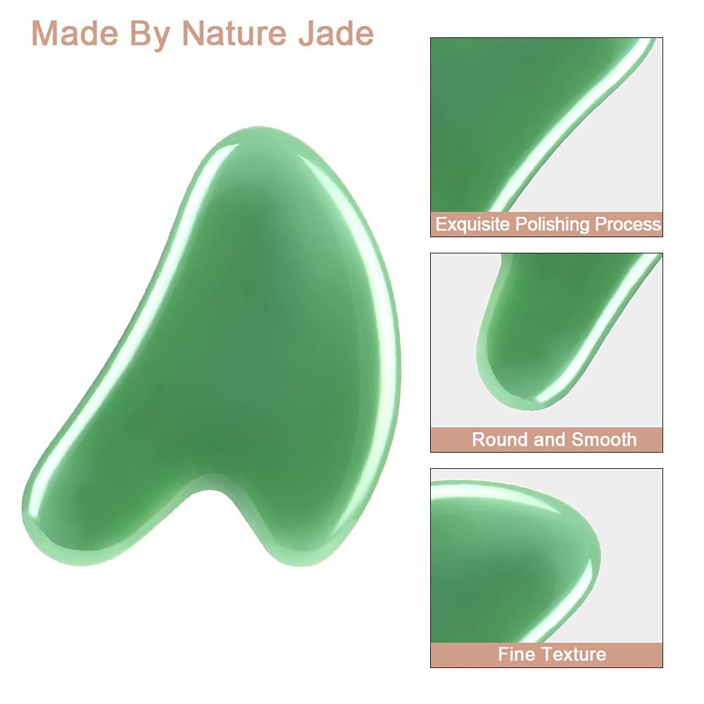 URAQT Gua Sha Massager Tool, 2 Pcs Natural Jade Stone Guasha Board, Gua Sha Scrapping Massager Stones for Physical Therapy and SPA Acupuncture Therapy, Guasha Facial Tool for Face, Eye, Neck, Body - Medaid International
