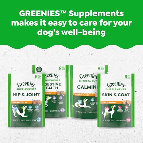 Greenies Supplements Hip and Joint Supplements for Dogs, with Chondroitin & Glucosamine for Dogs, Chicken Flavor, 16.2 oz. Container, 80 Count