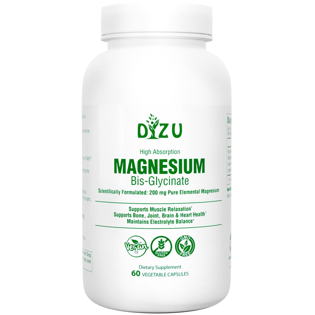 Magnesium Bisglycinate (Glycinate) 200 mg – High Absorption Chelated – Supports Sleep, Stress, Muscles, Nerves, Bones, Heart & Energy – Vegan, Non-GMO, Lab-Tested – 60 Capsules - Medaid International