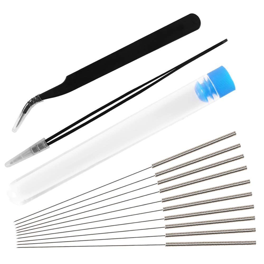 KASTWAVE 13 Pcs Printer Nozzle Cleaning Tool Kit - 0.4mm Stainless Steel Needles incl 2 x Tweezers Filament Clog Cleaner 3D Printer Accessories