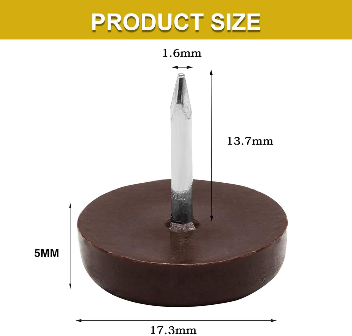 KASTWAVE Brown Nail-On Furniture Sliders, 60PCS Round Floor Protectors for Table and Chair Legs, Durable Nylon Glides for Easy Movement, 17.3mm x 5mm