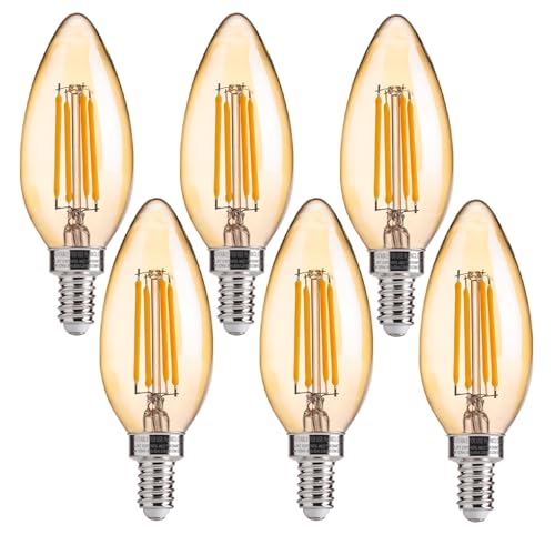 Flsnt - Dimmable Amber LED B11 E12 Bulbs, 40W Equivalent, 2200K Warm White, 6 Pack
