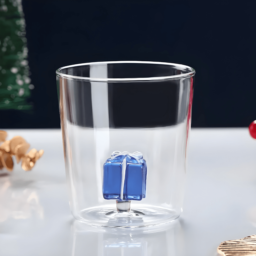300ml 3D Transparent Glass Cup – Blue Gift Box Design