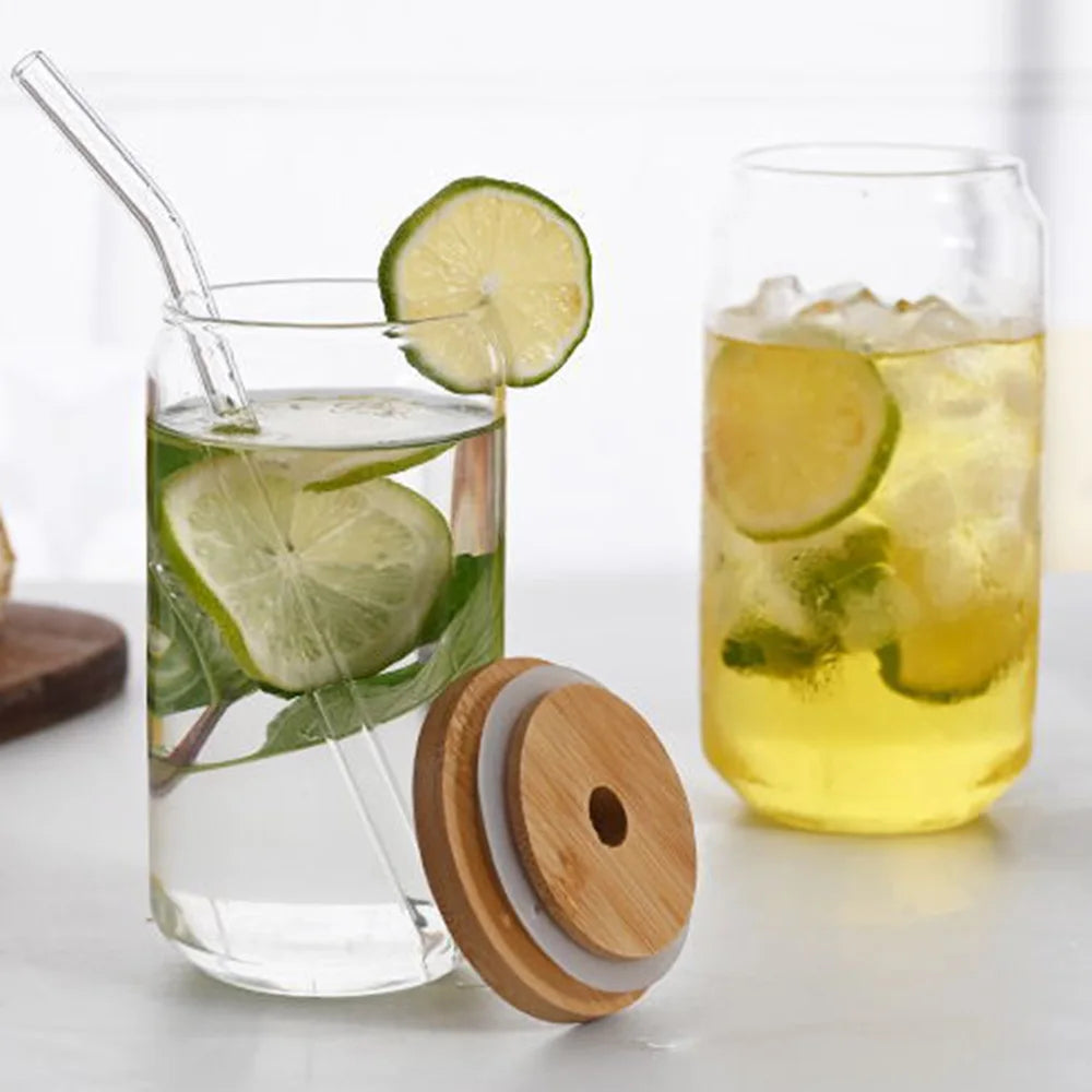 Borosilicate Glass Cups with Lid & Straw أكواب زجاج بوروسيليكات مع غطاء وقشة