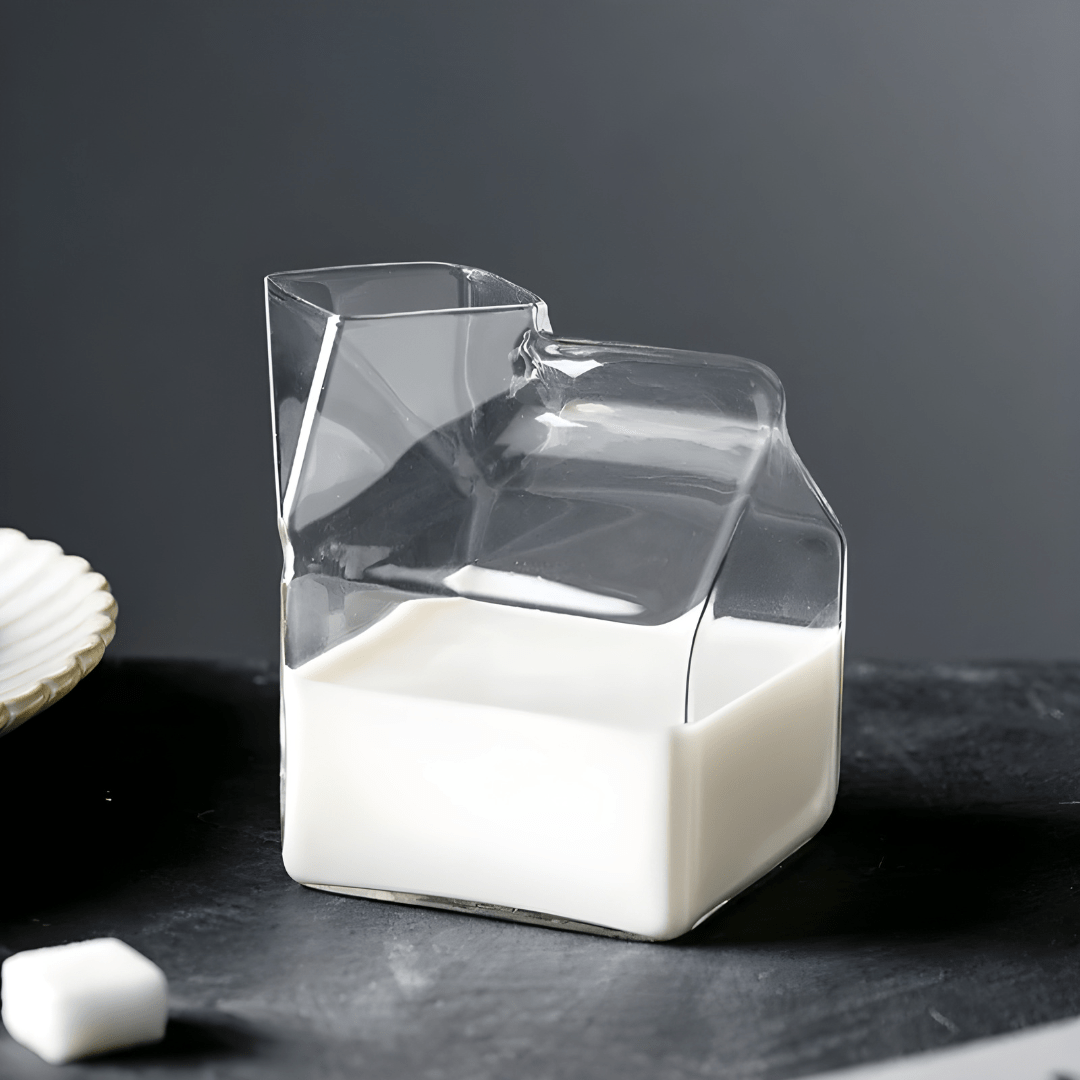 Milk Box Shaped Glass Cup – 350ml, Heat-Resistant
