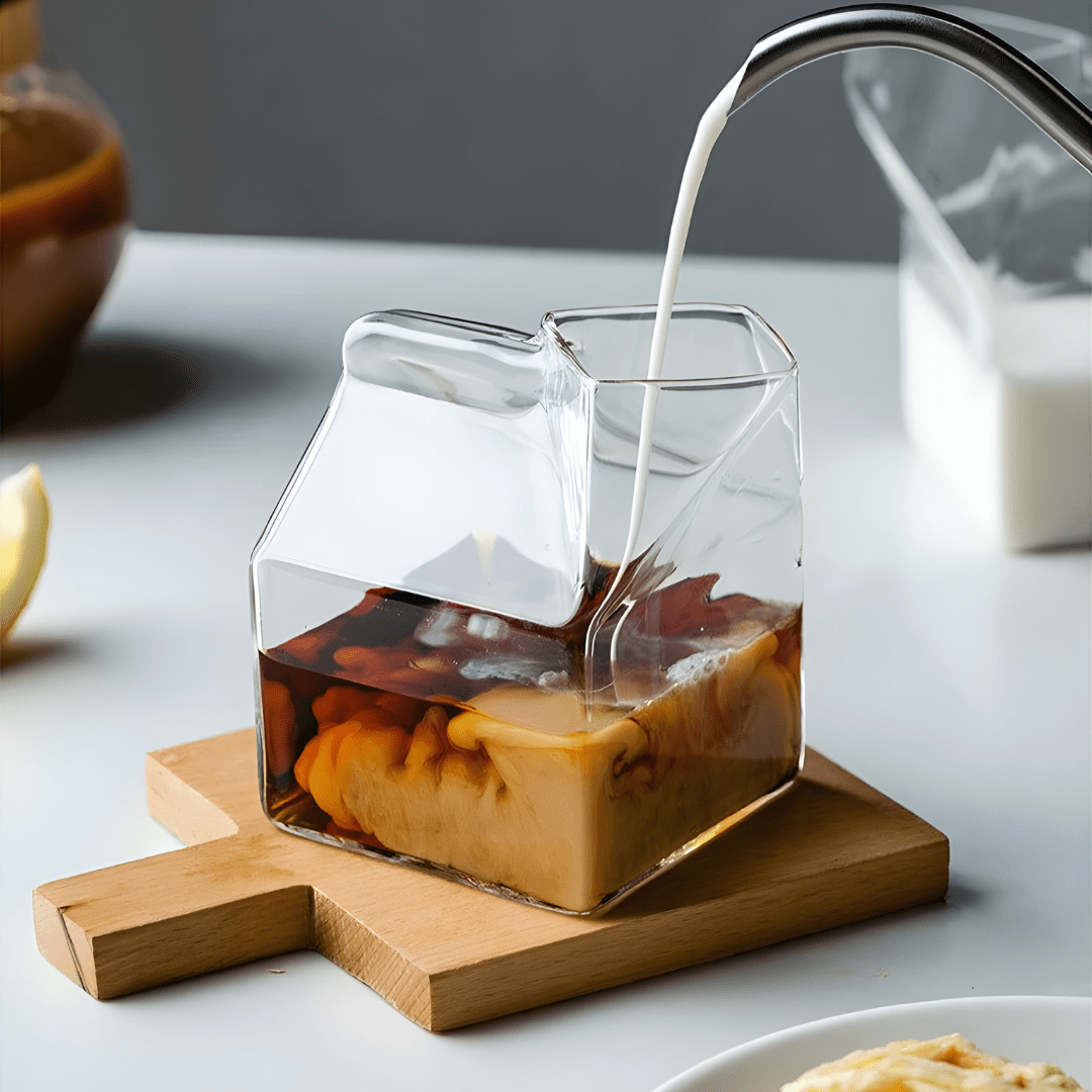 Milk Box Shaped Glass Cup – 350ml, Heat-Resistant