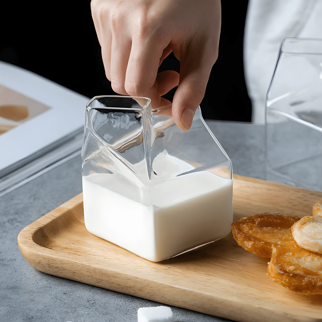 Milk Box Shaped Glass Cup – 350ml, Heat-Resistant