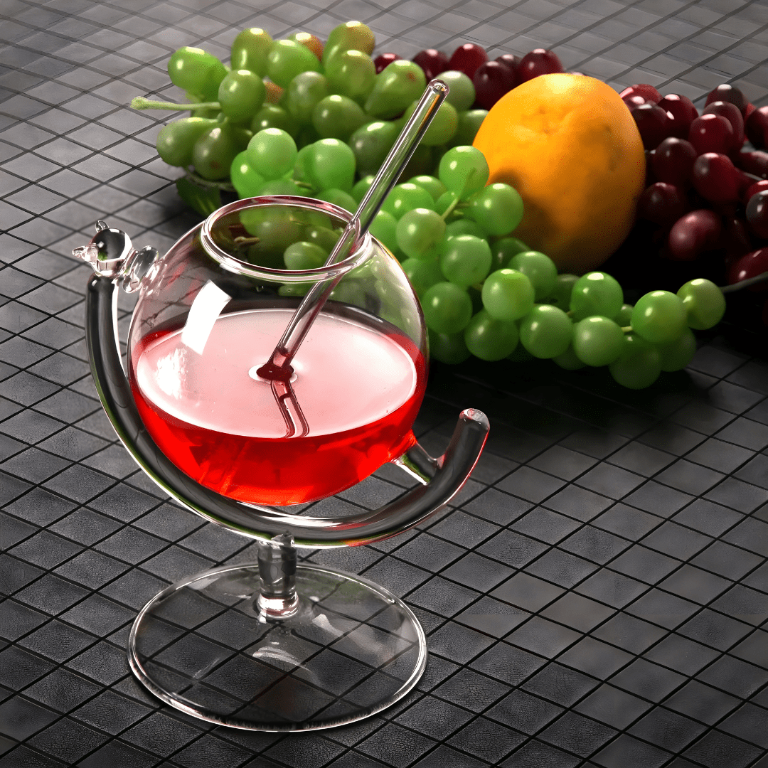 Globe Cocktail Glass with Straw – 300ml Creative Crystal Drinkware