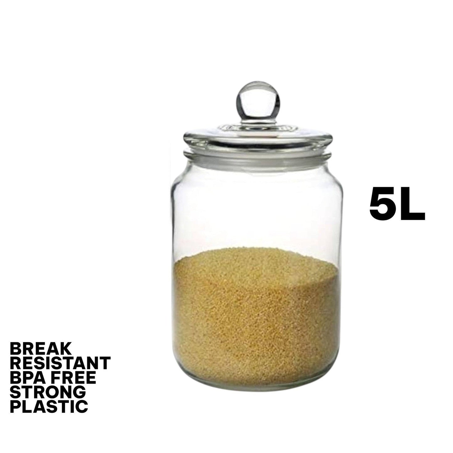 Break resistant BPA Free 5L Plastic Jar with Lid