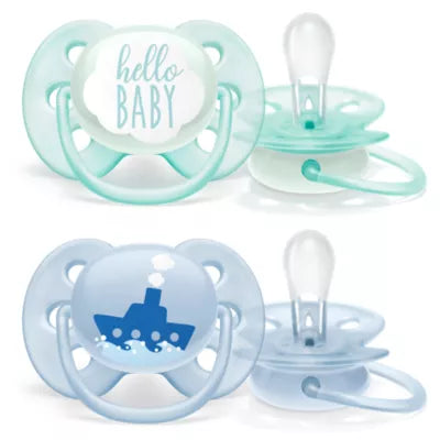 Avent - 2 Deco Ultra Soft Soothers - 0-6m - Boy