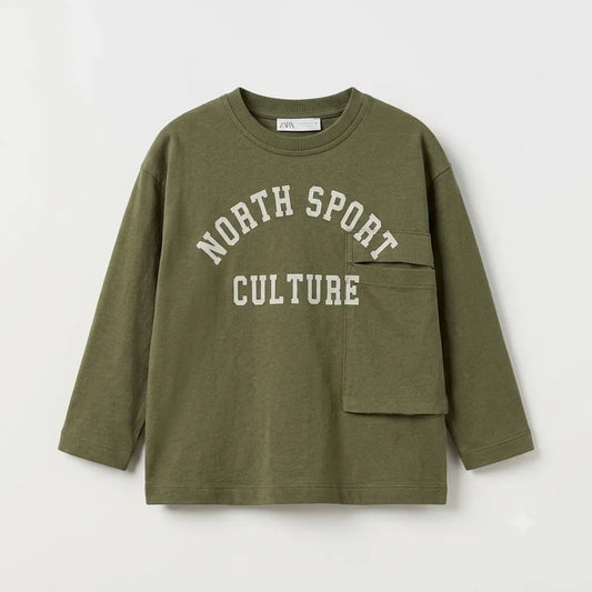 Zara Boy's Olive Green Printed Blouse With Utility Pocket | Zara In Lebanon