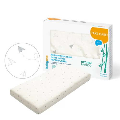 Babyono Bamboo Fitted Cot Bed Sheet Paper Planes 120x60cm - Medaid International