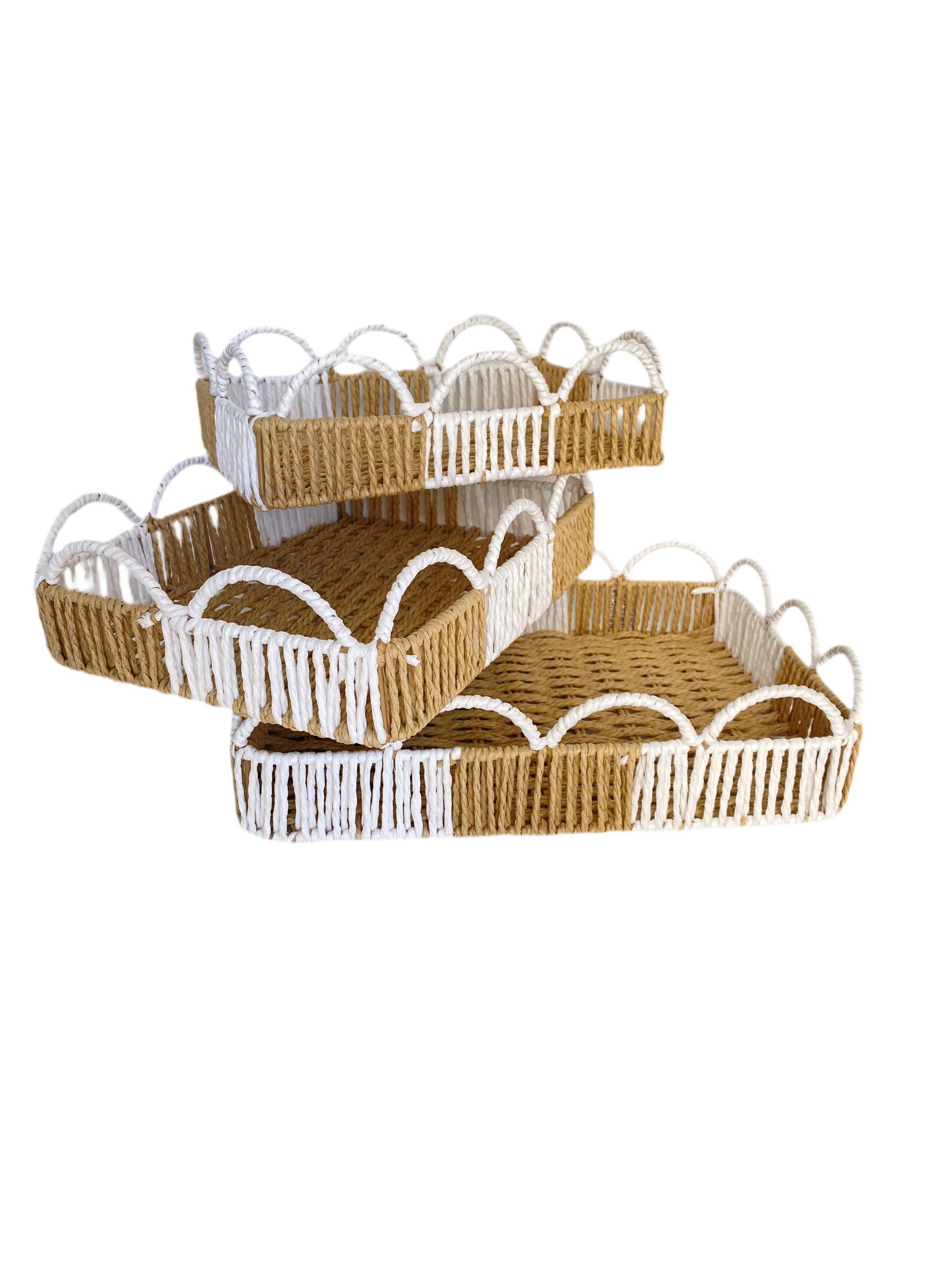 3 PCs Rectangular  HandWoven Jute Basket Set With Side Grips
