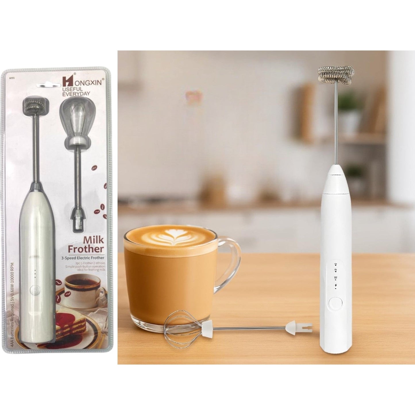 Large Milk Frother with 3 Speeds and extra Whisk