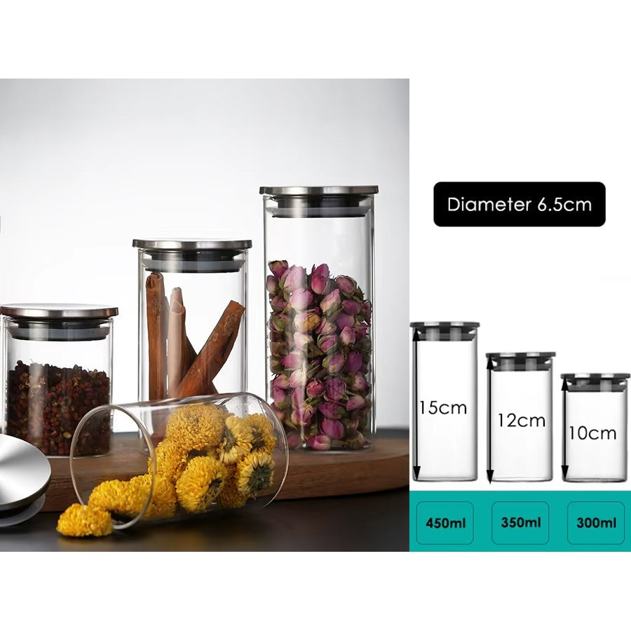 Borosilicate Glass Round Jar Stainless Steel Cover 300ml