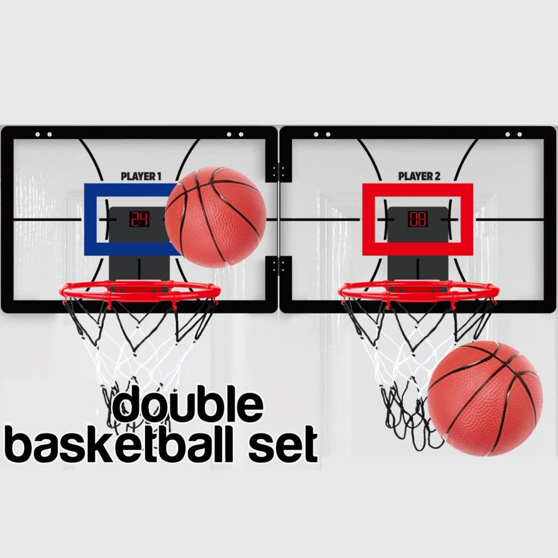 Dual Mini Basketball Hoop with Scoreboard – Fits Any Door