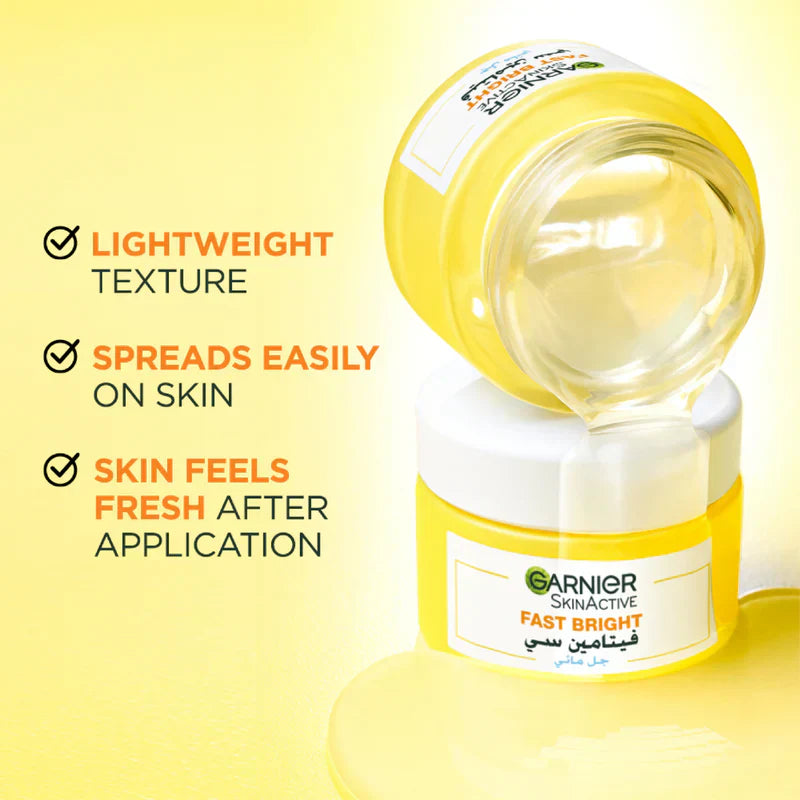 Garnier Skin Active Fast Bright Vitamin C Water Gel Moisturizer 48 Hours Hydration, Anti Dark Spots 30ml