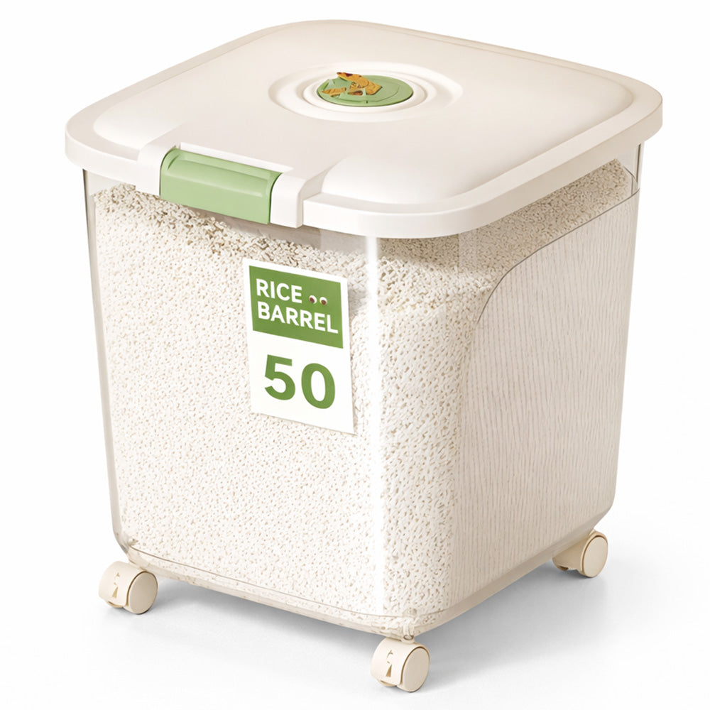 Leak-Proof Rice Storage Container – 50L Airtight PP Bin with Wheels