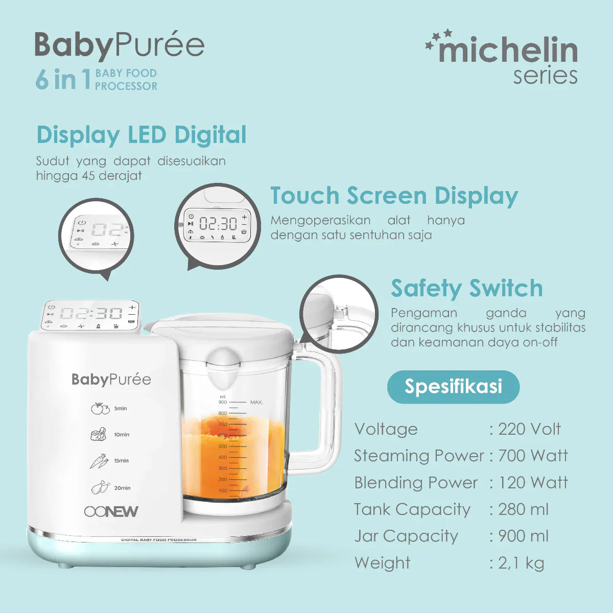 Oonew - Baby Food Processor Touchscreen 6in1 Blender