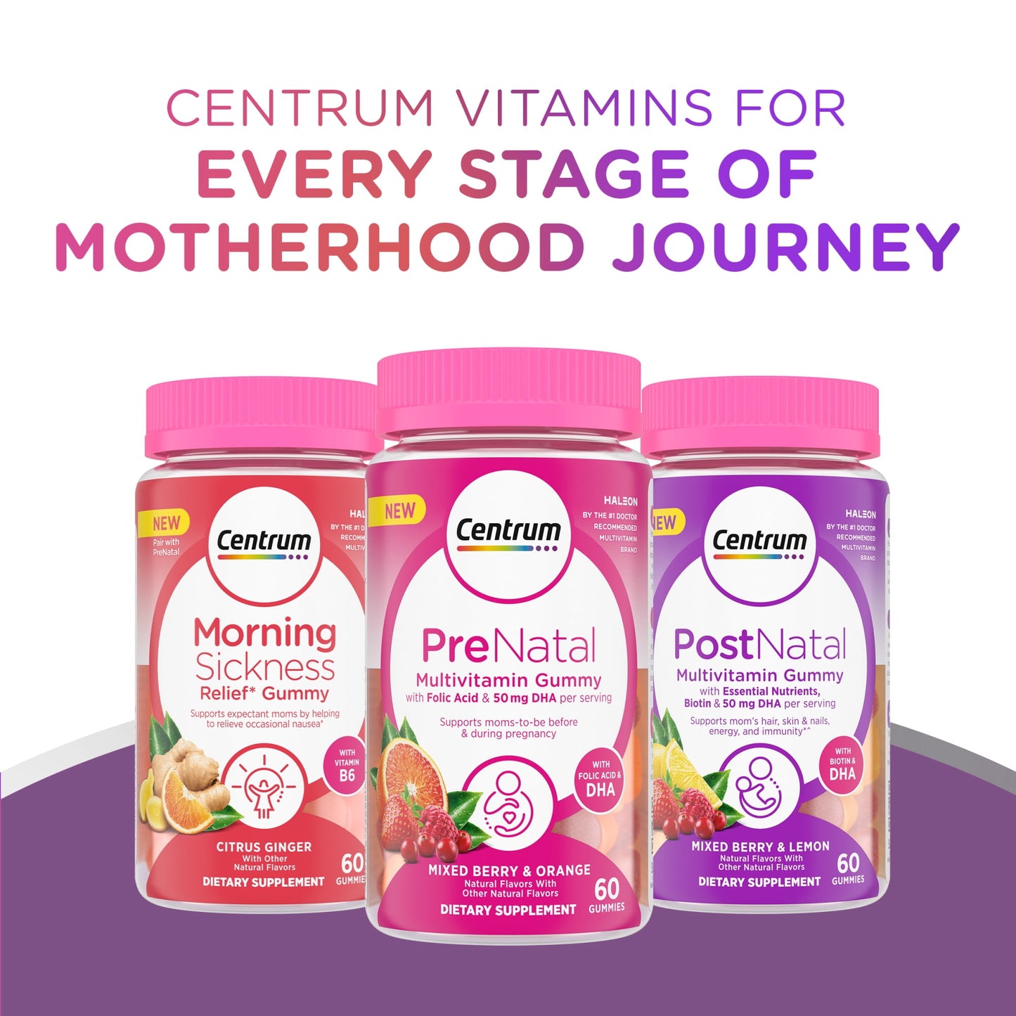 Centrum Prenatal Gummy Vitamins With Dha and Folic Acid, Mixed Berry and Orange, 60 Count