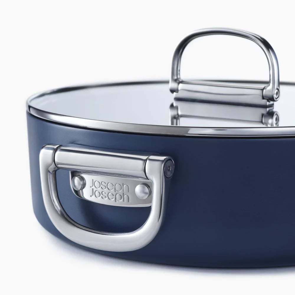 Joseph   Joseph   Space   Folding   Handle   Ceramic   Non-stick   28cm   Blue   Shallow   Casserole   Pan   &   Lid