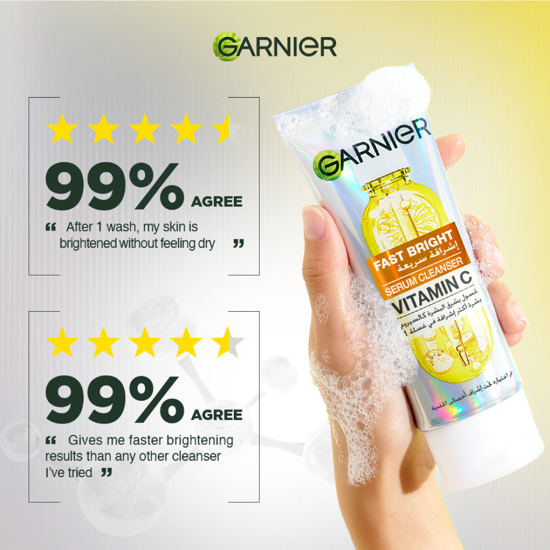 Garnier Fast Bright Serum Cleanser Dual Action Foam Cleanser, Brightens in 1 Wash