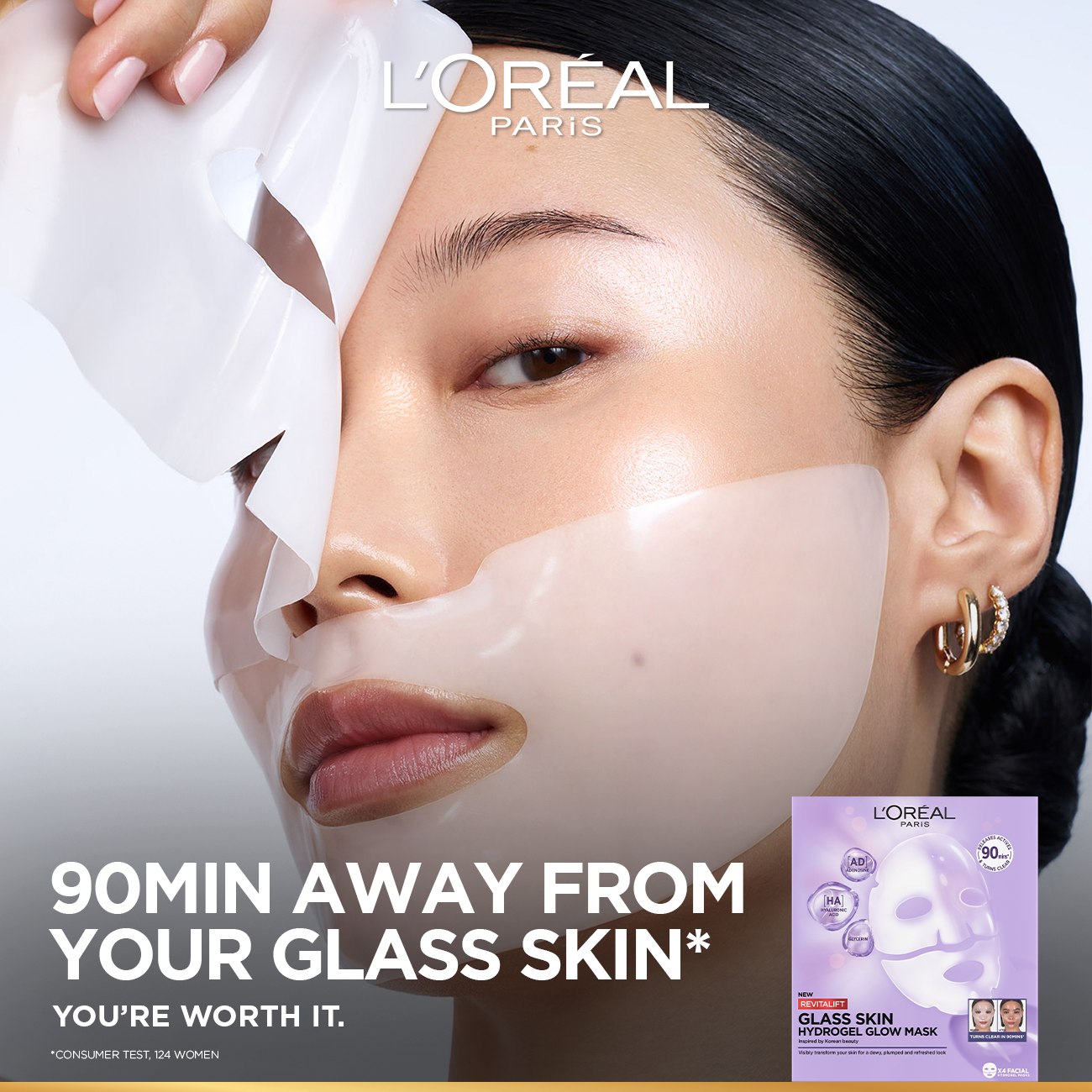L’Oréal Paris Revitalift Glass Skin Hydrogel Glow Mask, Transform Your Skin For A Dewy, Plumped, Glass Skin In Only 90 Minutes