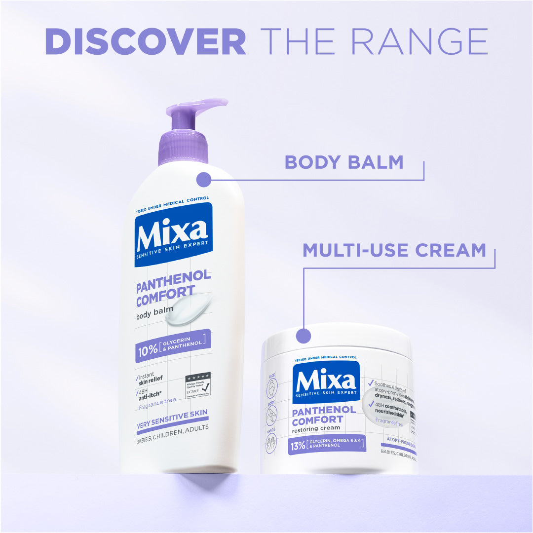 Mixa Panthenol Comfort Moisturizing Cream Jar - Anti-Scratching Cream - For Dry Skin, Atopy Prone Skin and Eczema - With 13% Glycerin, Omega 6 & 9, and Panthenol For Face, Hands & Body