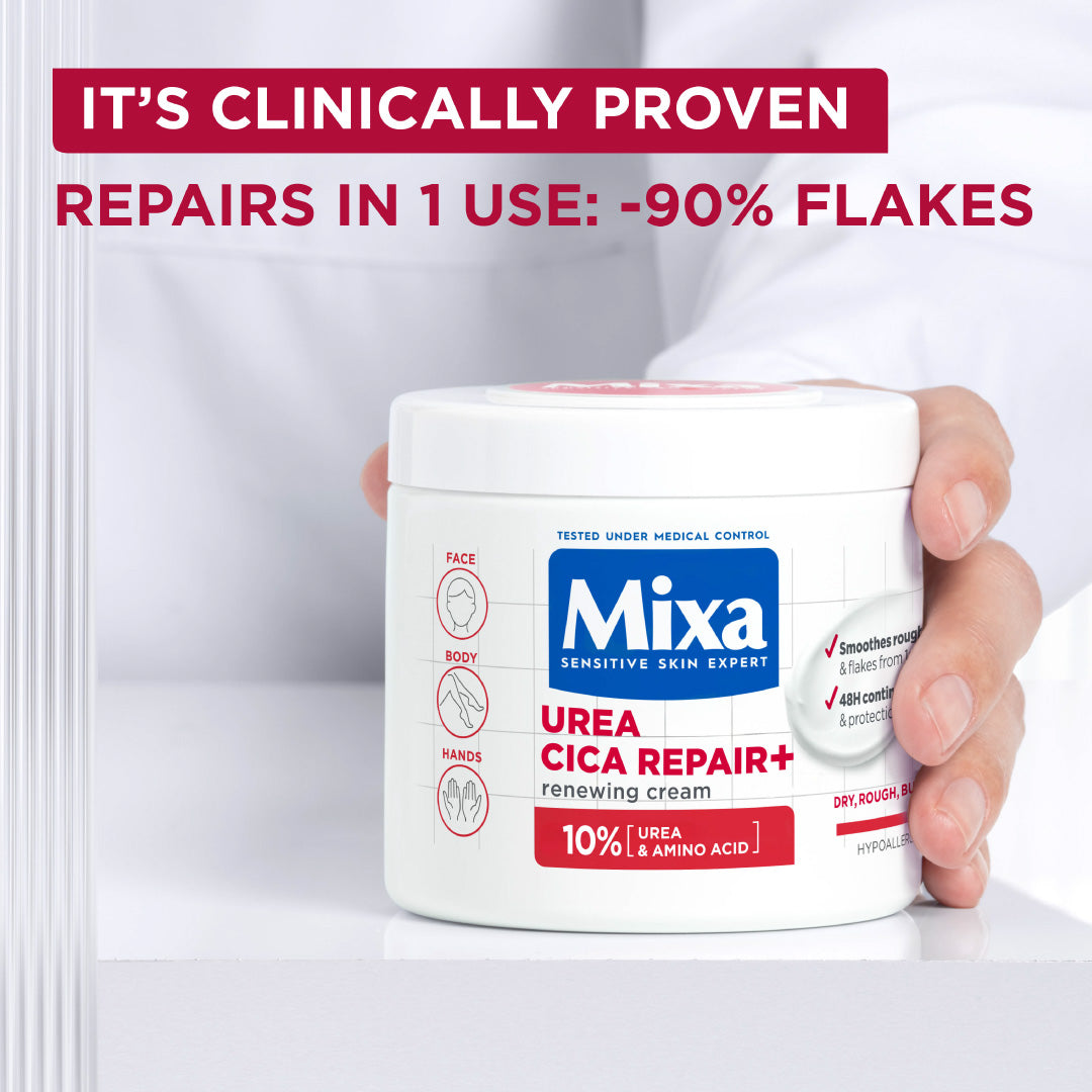 Mixa Urea Cica Repair Cream Jar - For Keratosis Pilaris, Dry Rough Fragile Skin & Tiny Reddish Bumps - For Face, Hands & Body - 400 ml