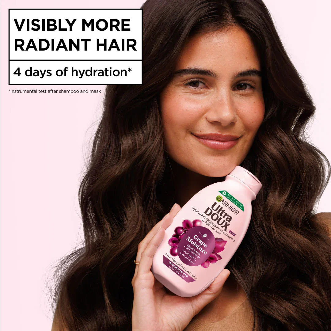 Garnier Ultra Doux Grape Moisture Hydrating Regenerative Shampoo for Dehydrated Hair 600ml
