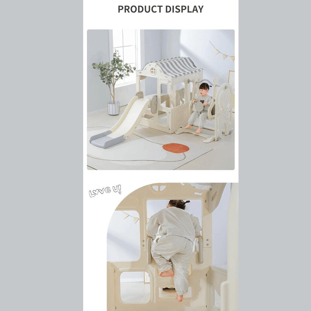 6-in-1 Toddler Slide Climber Swing Set: Indoor Play Fun for Kids 1-7 (Gray)