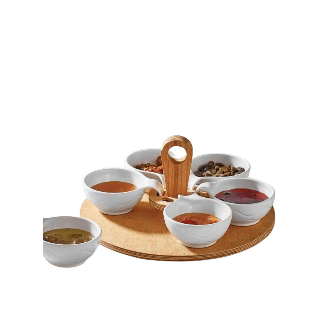 6-Piece Large Sauce Bowl with Bamboo Stand