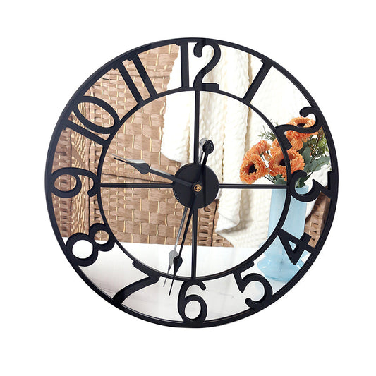 60 CM Large Wall Clock with Mirror and Wooden Back Metal Round Wall Clocks Non Ticking Battery Operated for Living Room Kitchen Bedroom Office Black - Medaid International