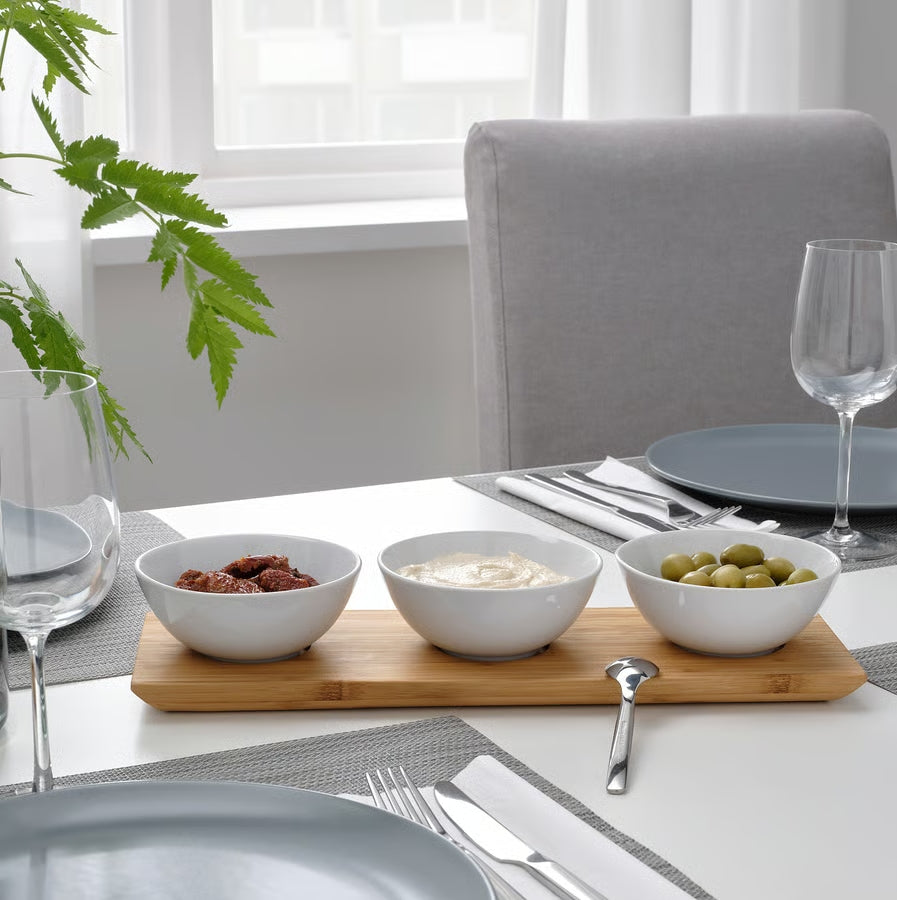 Danny Home 3-Pcs Ceramic Bowls With Bamboo Tray