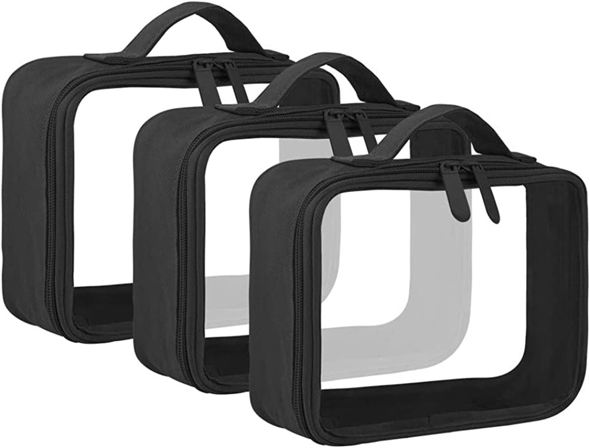 KASTWAVE Toiletry Bag With Handle Strap, Clear Travel Liquids Toiletries & Cosmetics Organizer Carry-On Luggage for Women and Men 3 Pack (Same Size)