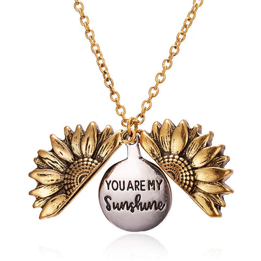 KASTWAVE You are My Sunshine Engraved Women's Necklace, Sunflower Locket Necklace Jewelry Gift