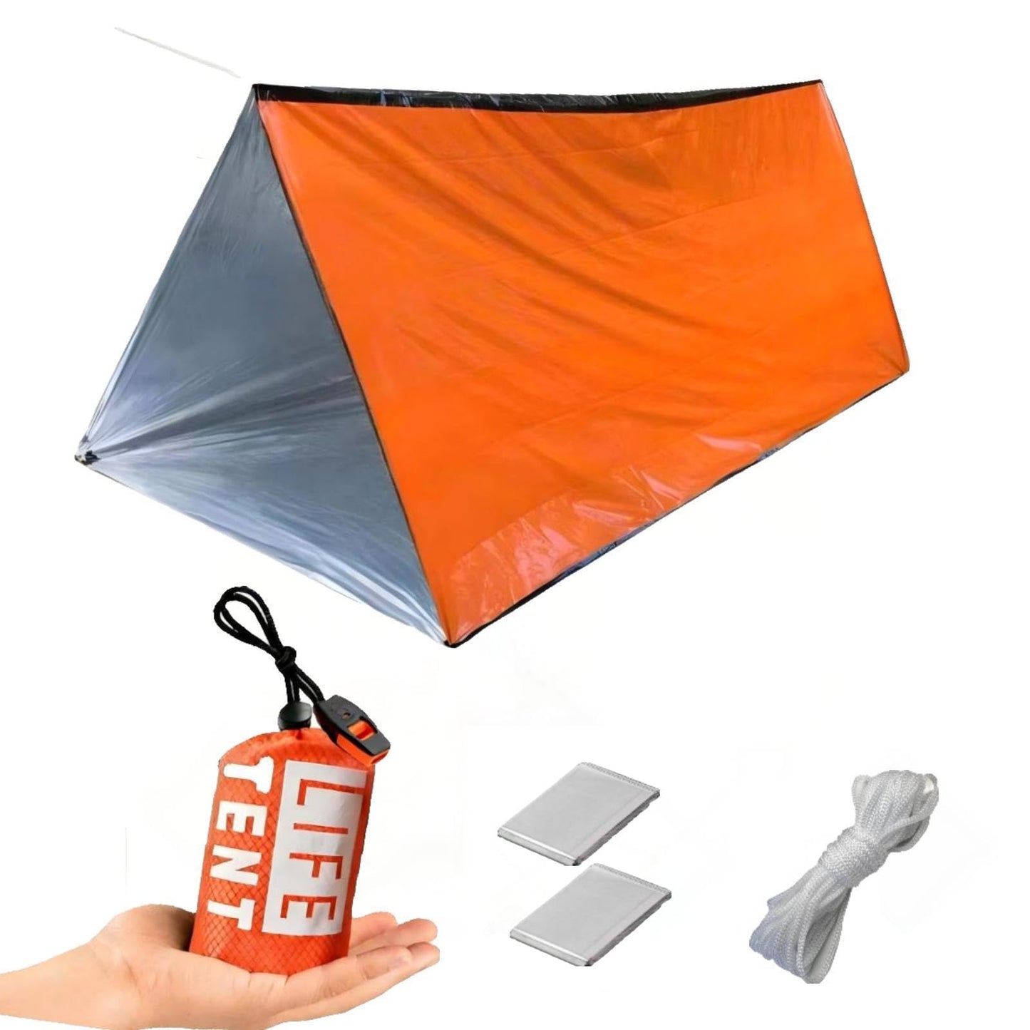 2 Person Emergency Survival Tube Tent, Waterproof Lightweight Shelter with Whistle, Paracord & 2 Thermal Blankets, Sun & Storm Protection for Camping, Hiking, Tornado & Bug Out Kit