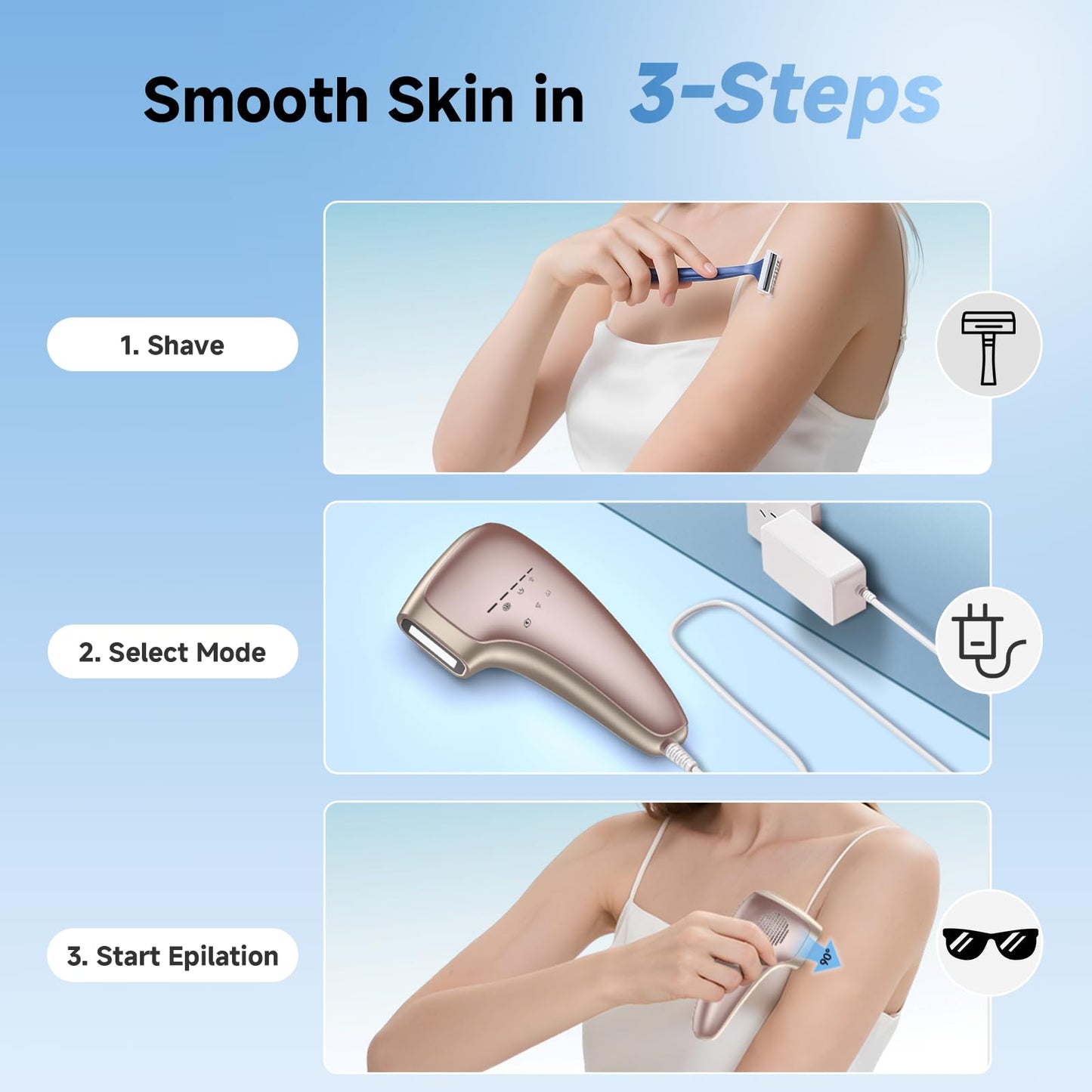 Painless IPL Laser Hair Removal for Women & Men, 39°F Sapphire Ice Cooling Technology, At-Home Laser Hair Removal Device for Face, Armpits, Legs, Bikini & Whole Body, Long-Lasting Results - Medaid International