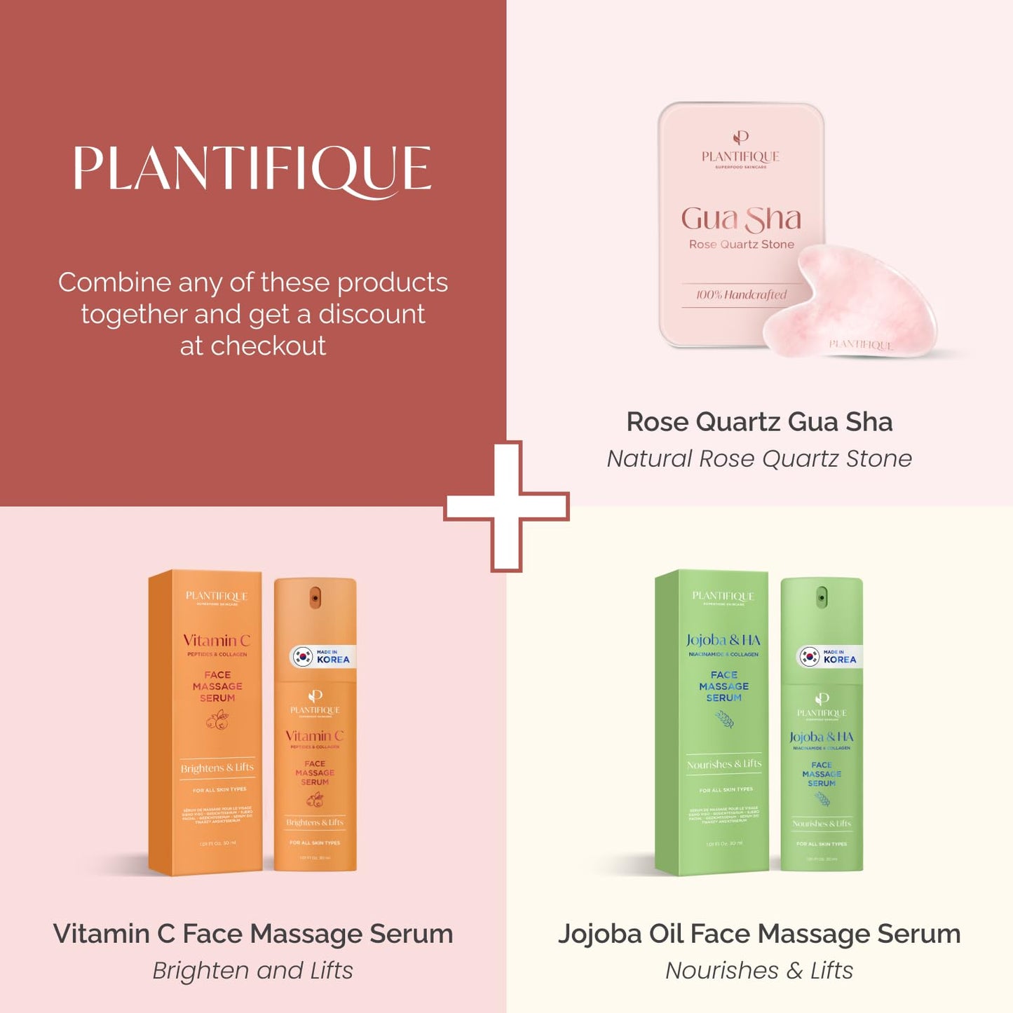 PLANTIFIQUE Rose Quartz Gua Sha Tool – Anti-Aging Face Massager & Jawline Shaper for Skincare Routine – Facial Massage & Skin Care Gift - Medaid International