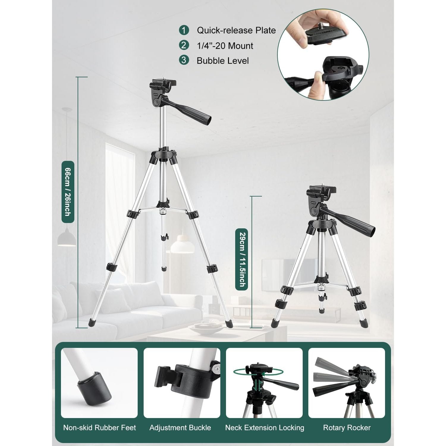 Nikotek Laser Level, Self-leveling Green Line Laser With Horizontal and Vertical Lines for Construction and Picture Hanging, Battery Included (NK02G With 26 inch Tripod) - Medaid International