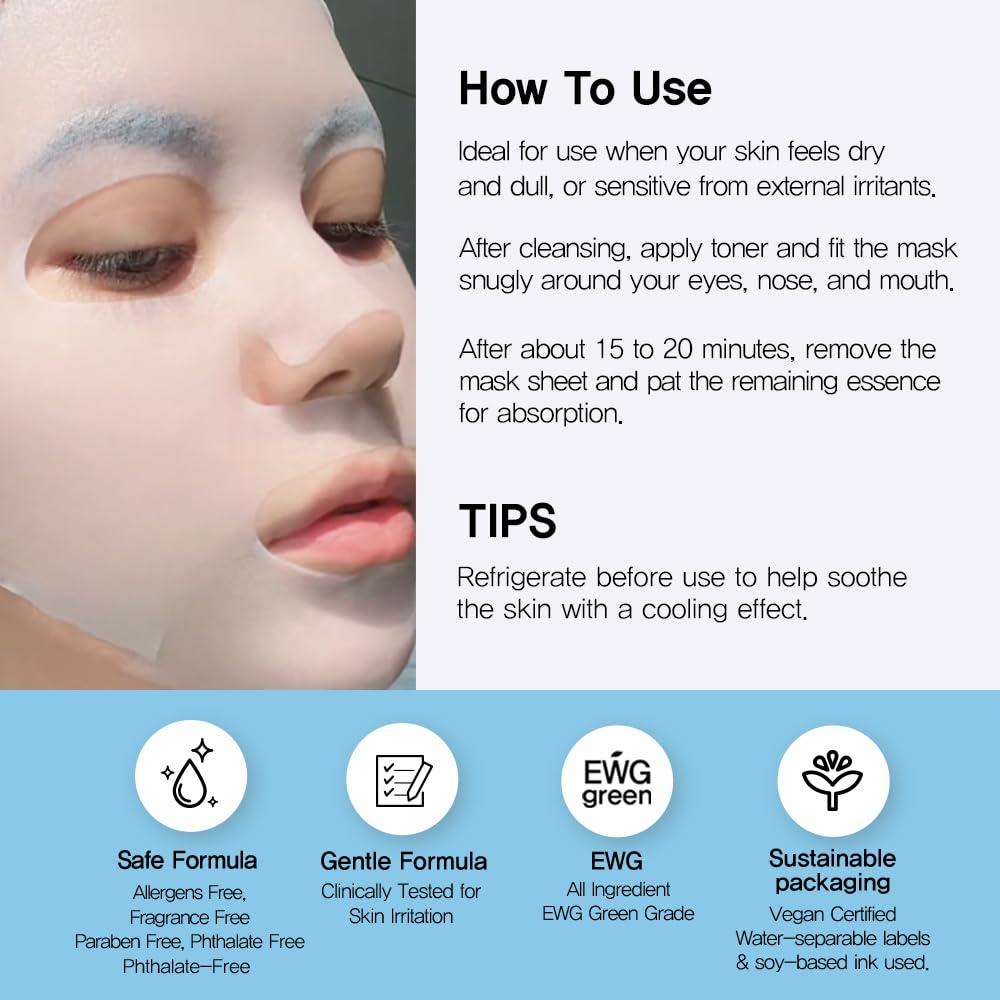 Nightingale Ecto-hyaluronic Soothing Mask, Hyaluronic Acid, Betula Alba Juice, Ectoin, Korean Hydrating Facial Mask, Alcohol Free, Korean Skin Care - Medaid International